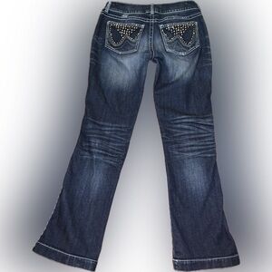 Wrangler Premium Patch Studded Bejeweled Distressed Y2K Flare Low Rise Jeans 5/6